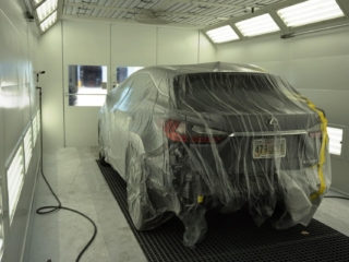 Car in Paint Booth state-of-the-art-equipment-paint-booth-restoration-clean-fleet-auto-body-accident-repair-collision-center-vehicle-car-truck-suv-fleet-detailing-detail-metairie-kenner-new-orelans-louisiana