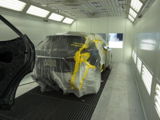 Car in Paint Booth state-of-the-art-equipment-paint-booth-restoration-clean-fleet-auto-body-accident-repair-collision-center-vehicle-car-truck-suv-fleet-detailing-detail-metairie-kenner-new-orelans-louisiana